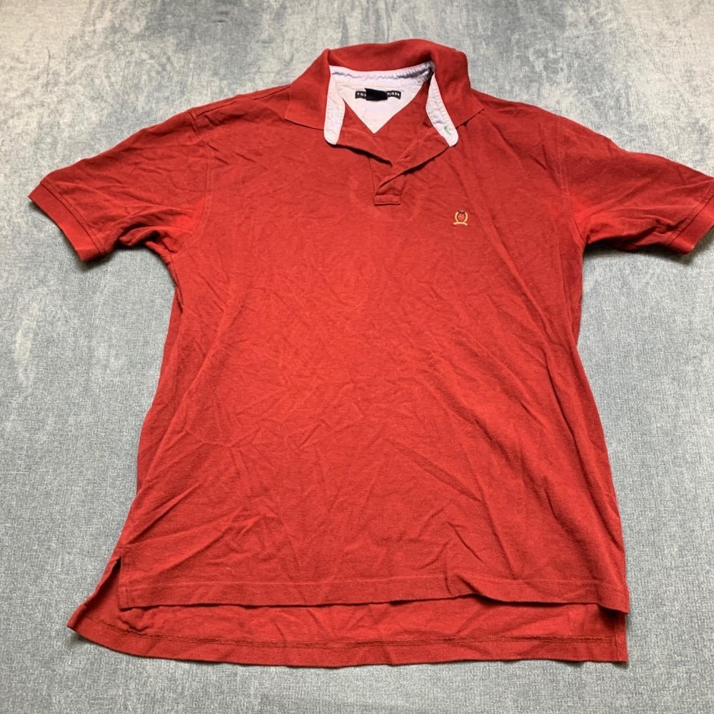 Tommy Hilfiger Polo Shirt Mens XL Red Cotton Logo Non Stretch Medium Wash Golf